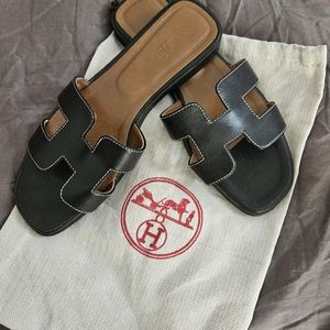 Black slip on sandals